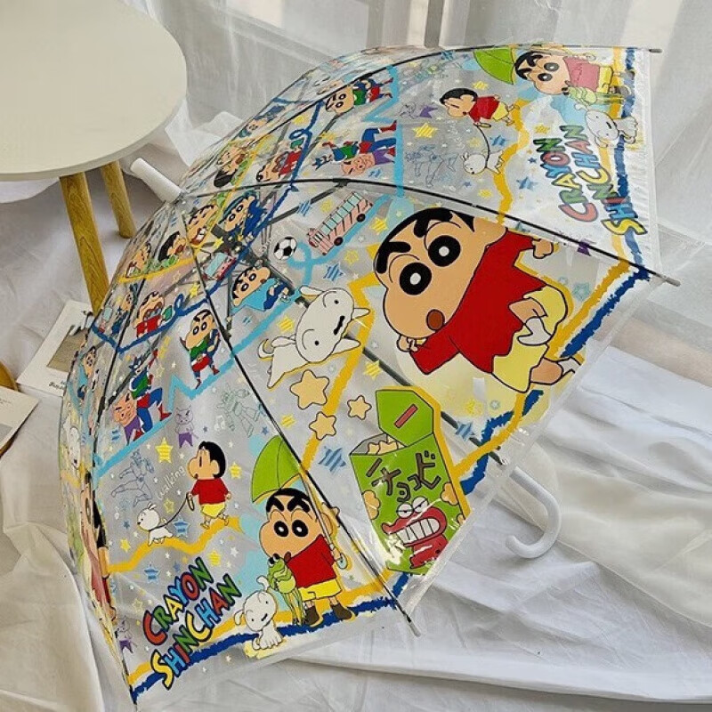 千叶繁【首单立减】蜡笔小新透明雨伞女卡通全自动网红直柄伞可爱折叠