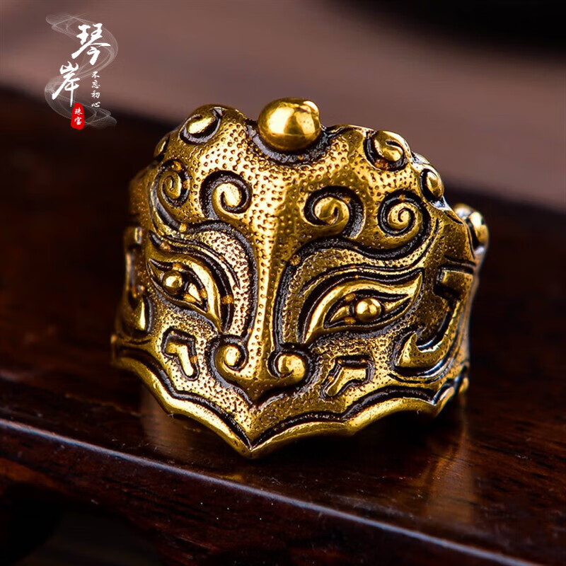 灿典candian道家饰品紫微讳五雷铜戒指男可调节道系护身扳指复古精致