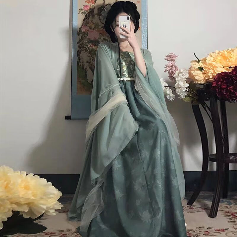 知特汉服成人女小个子夏季汉唐盛世竹兰唐制诃子裙大袖衫一片式齐胸仙