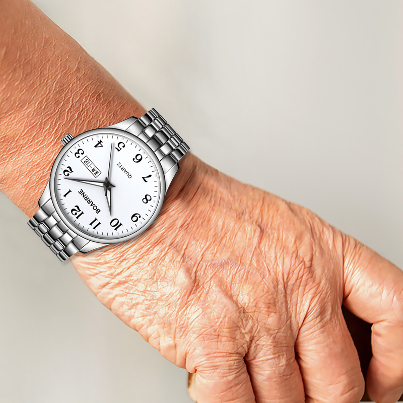 老人手表伯恩老年人手表男士女式爸爸妈妈生日礼物大数字夜光防水复古