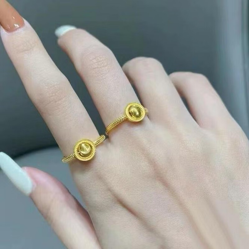 萨蒂玛18k金戒指 猫眼转运珠戒指女款 时来运转素圈指环 猫眼转运珠