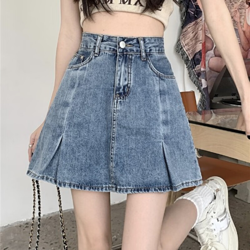 蓝色高腰牛仔半身裙小短裙裙裤女2024夏短款半裙裙子a字裙短裤裙