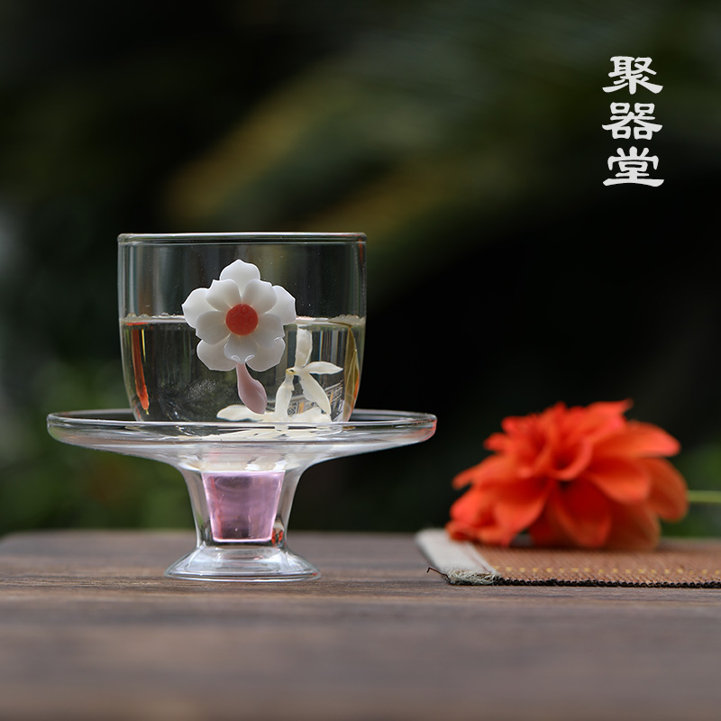 硅耐热品茗杯 高脚绿茶主人杯 陶瓷捏花茶盏 花样年华取悦仿宋盏115ml