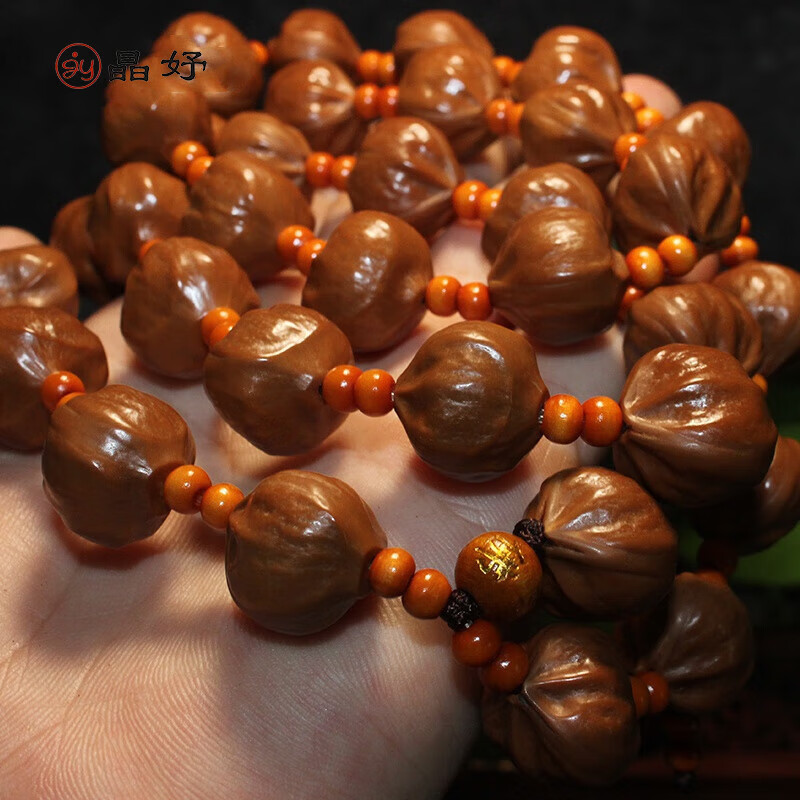 晶妤橄榄核雕 精品老油核蒜头核橄榄核雕素串素珠文玩胡手工长串项链