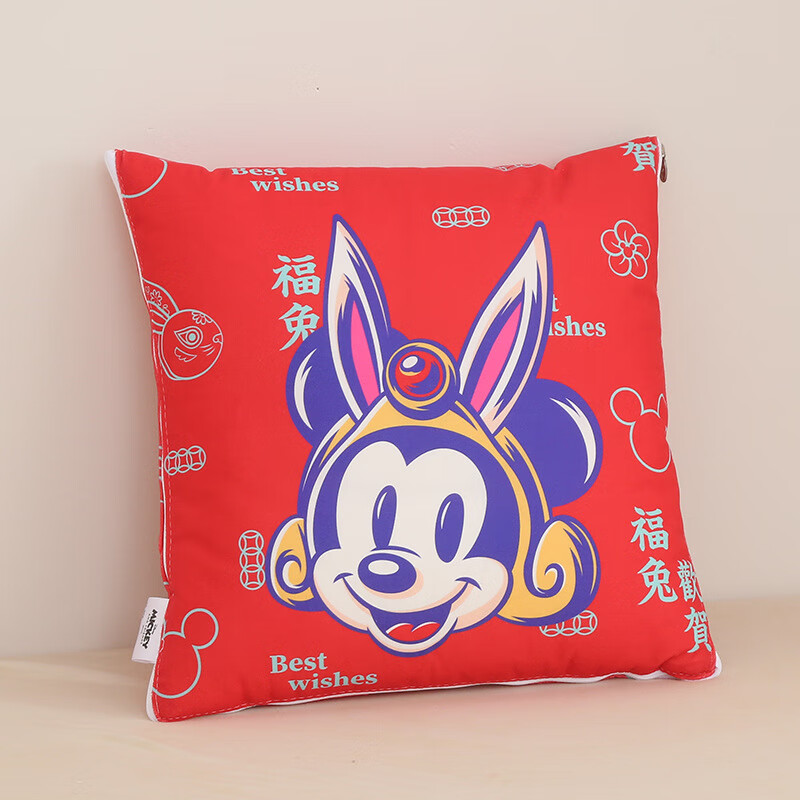 迪士尼新年米奇抱枕被靠垫卡通两用办公室抱枕车载午睡被子二合一