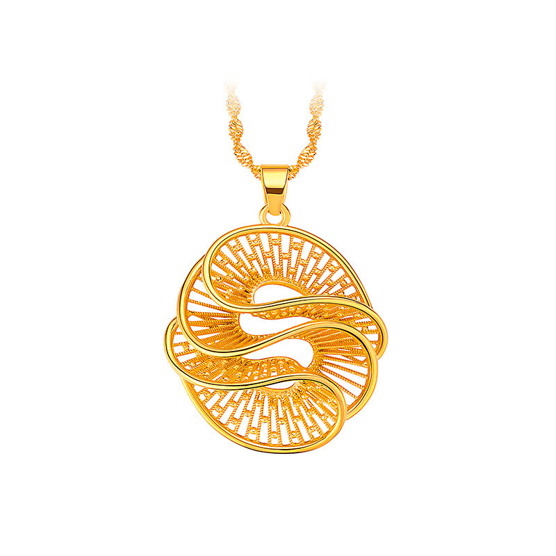 国潮曼妙千丝波浪镀越南沙金久不掉色锁骨项链 波浪花配双水波纹项链