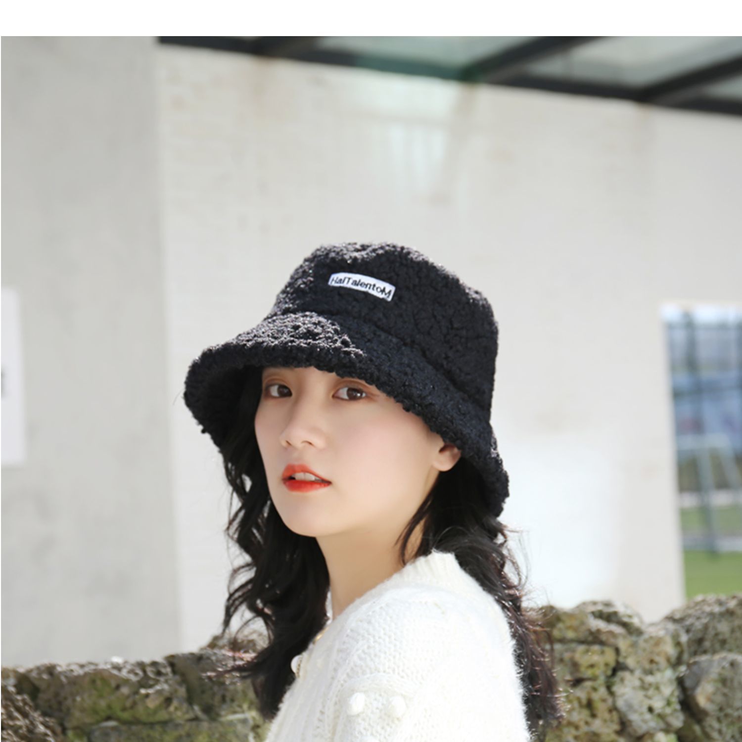 仿羊羔绒大头围渔夫帽女秋冬季百搭适合圆脸毛绒毛呢大号大码盆帽子