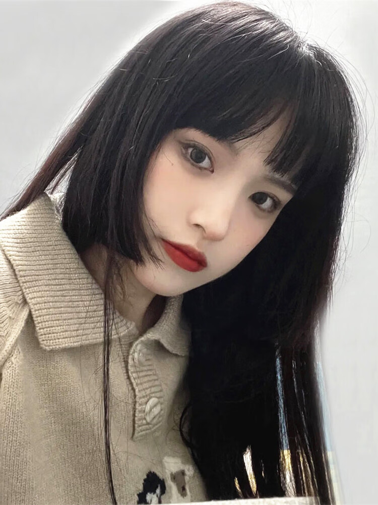 天使丝丝姬发式假发女全头套公主切网红圆脸伪娘lolita 黑 发网