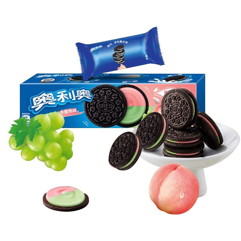 奥利奥水果夹心饼干葡萄蜜桃味97g*2盒/5盒休闲零食营养早餐水果味