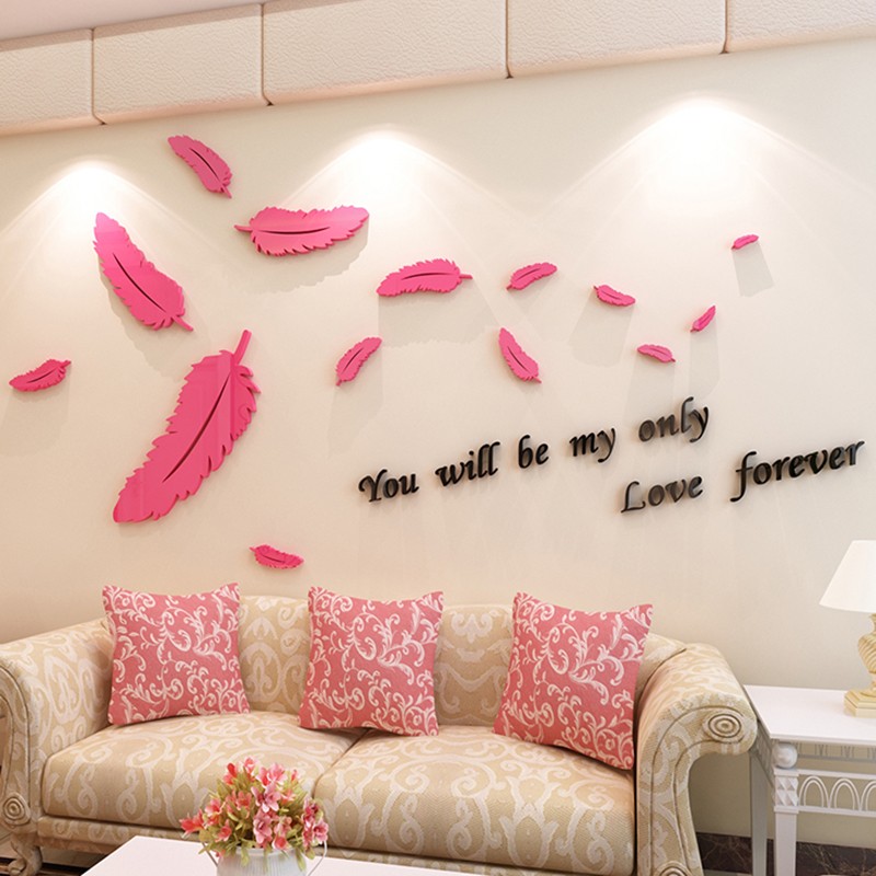 奢誉3d立体墙贴网红卧室装饰房间布置背景创意亚克力立体墙贴 粉色款 中