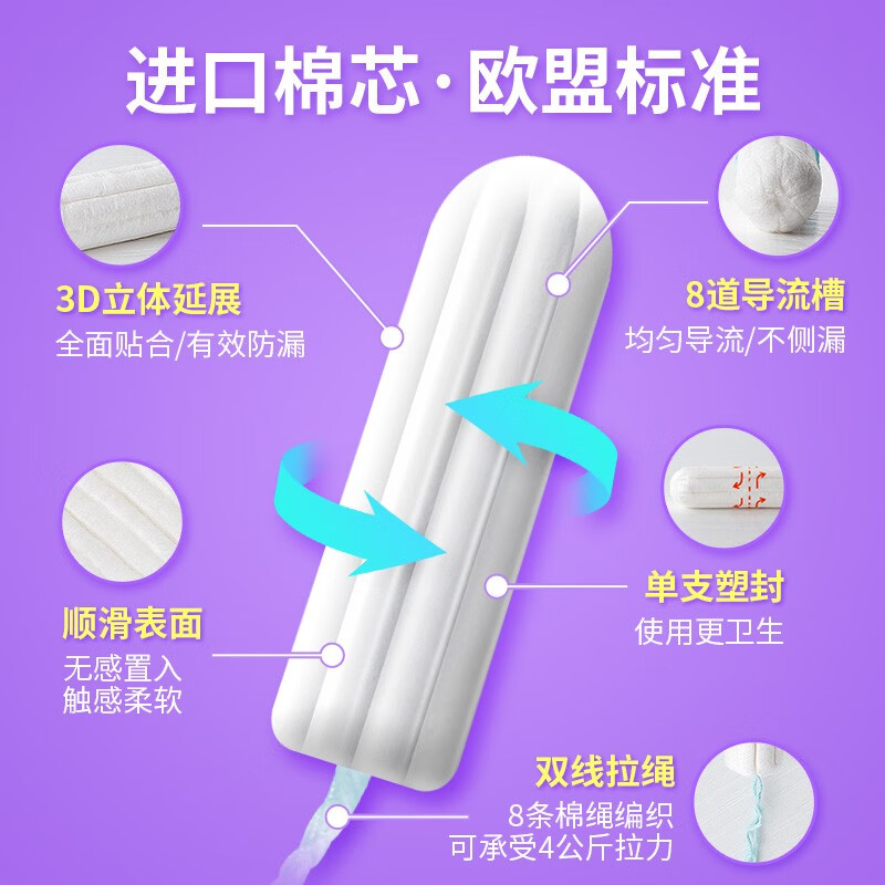 Tmaxx卫生棉条指入式姨妈条塞入式棉棒月经卫生巾游泳专用内置塞 普通量2盒+量超多1盒36支