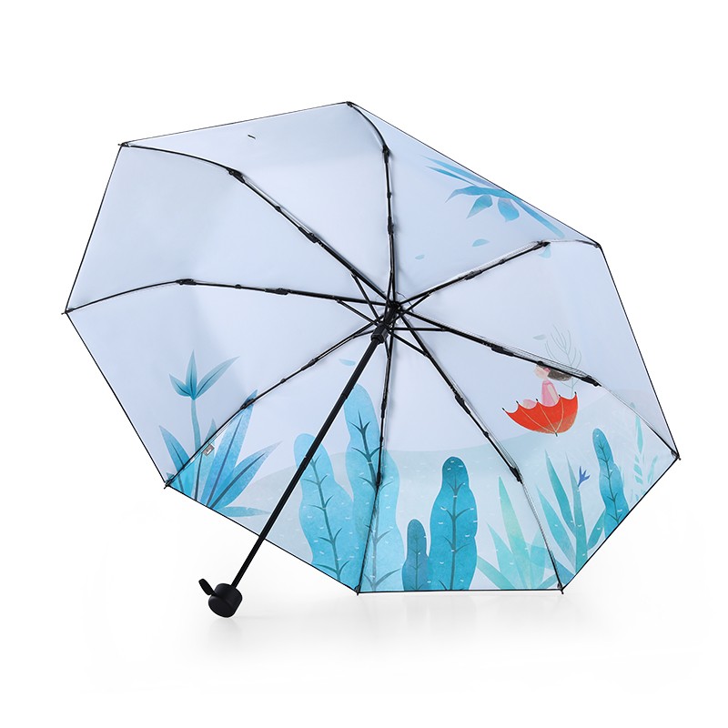 天堂伞太阳伞便携折叠插画风防紫外线黑胶防晒晴雨两用遮阳伞女 冲浪