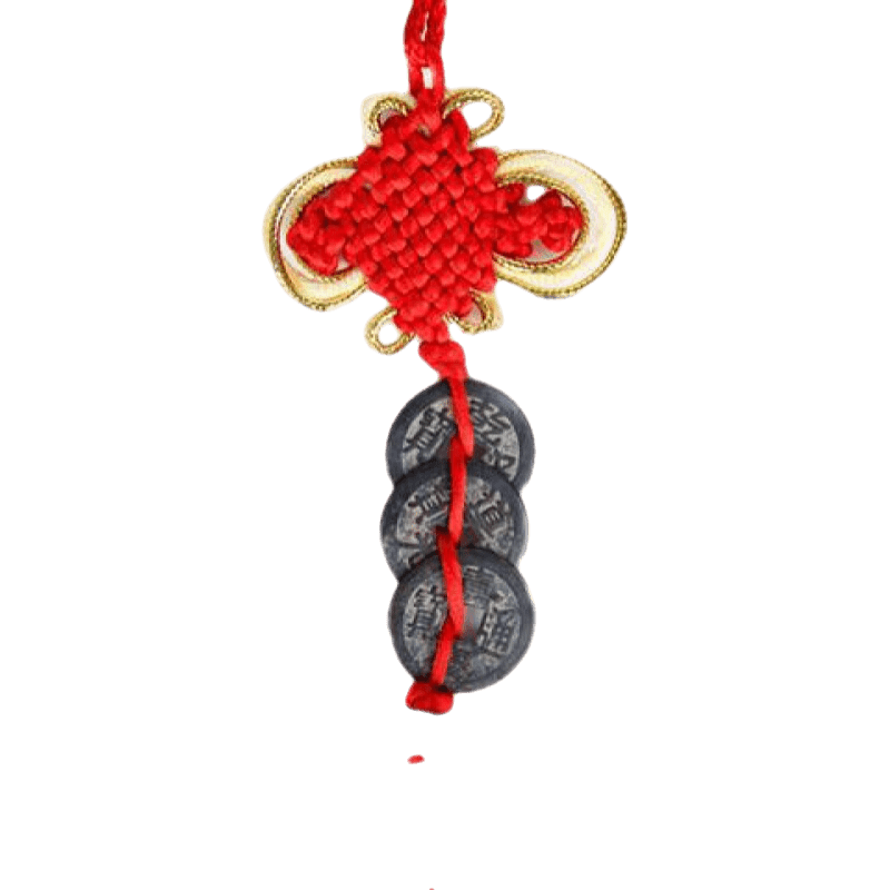 曲美思仿古五帝錢掛件古錢幣六帝錢十帝錢擺件仿真品銅錢 FG紅繩三帝錢