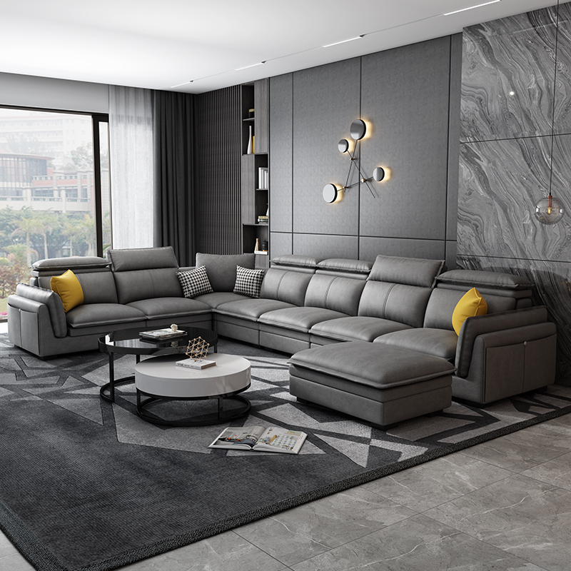 法莎蒂简约现代科技布沙发大户型客厅整装U型布艺沙发组合 五件套（3.2*2.5米） 科技布海绵座包【标准版】