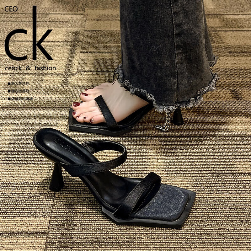 ceock轻奢女鞋品牌新款女生凉鞋夏天时尚新款黑色一字带