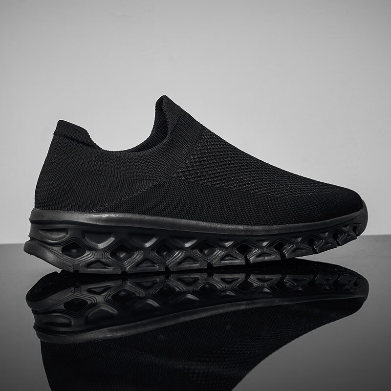 希柏诗免系没有鞋带的男运动鞋士休闲鞋无鞋无带波鞋青年不用系 全黑