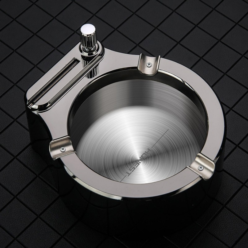 居家车载必备全金属不锈钢电镀拉丝工艺烟灰缸防爆防摔二合一烟具礼品