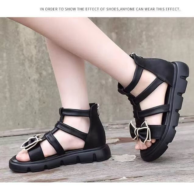 琳诗璐小孩凉鞋女童2024夏新款校园女宝宝后跟拉链凉鞋软底罗马百搭裙