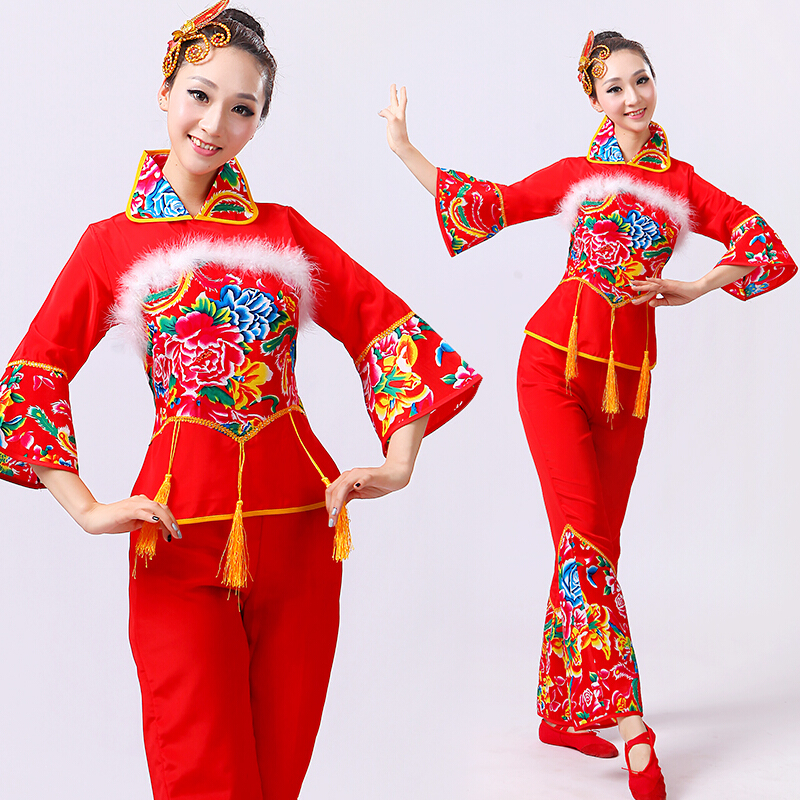 点策秧歌腰鼓服装女中老年新款成人秧歌服腰鼓舞扇子舞演出服古典舞