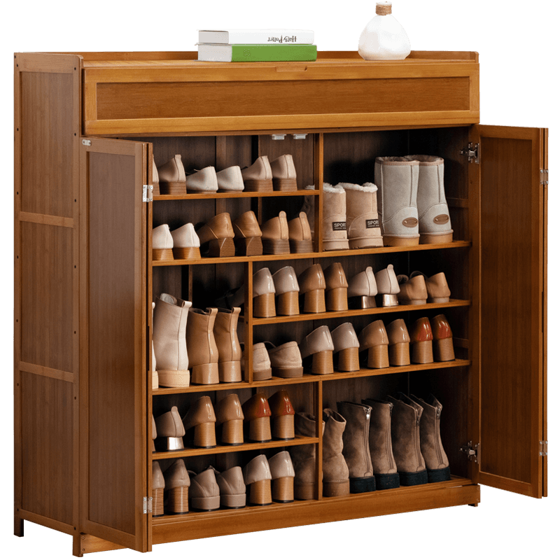 木马人带门简易多功能大鞋柜客厅玄关柜子多层木质北欧小鞋架简约家用楠竹换鞋凳防尘鞋架子多容量鞋凳置物架 【加高加宽】升级款-二门7层(带翻格)