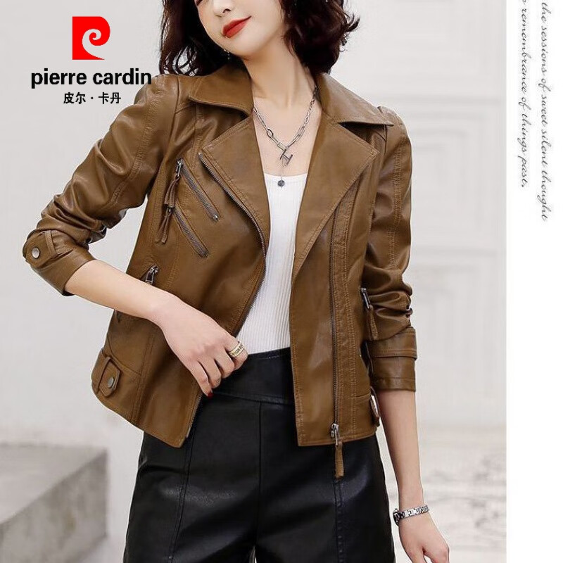 皮尔卡丹（pierre cardin）皮衣女短款机车外套2023春秋装新款韩版修身时尚百搭水洗pu皮夹克 土黄色 M怎么看?