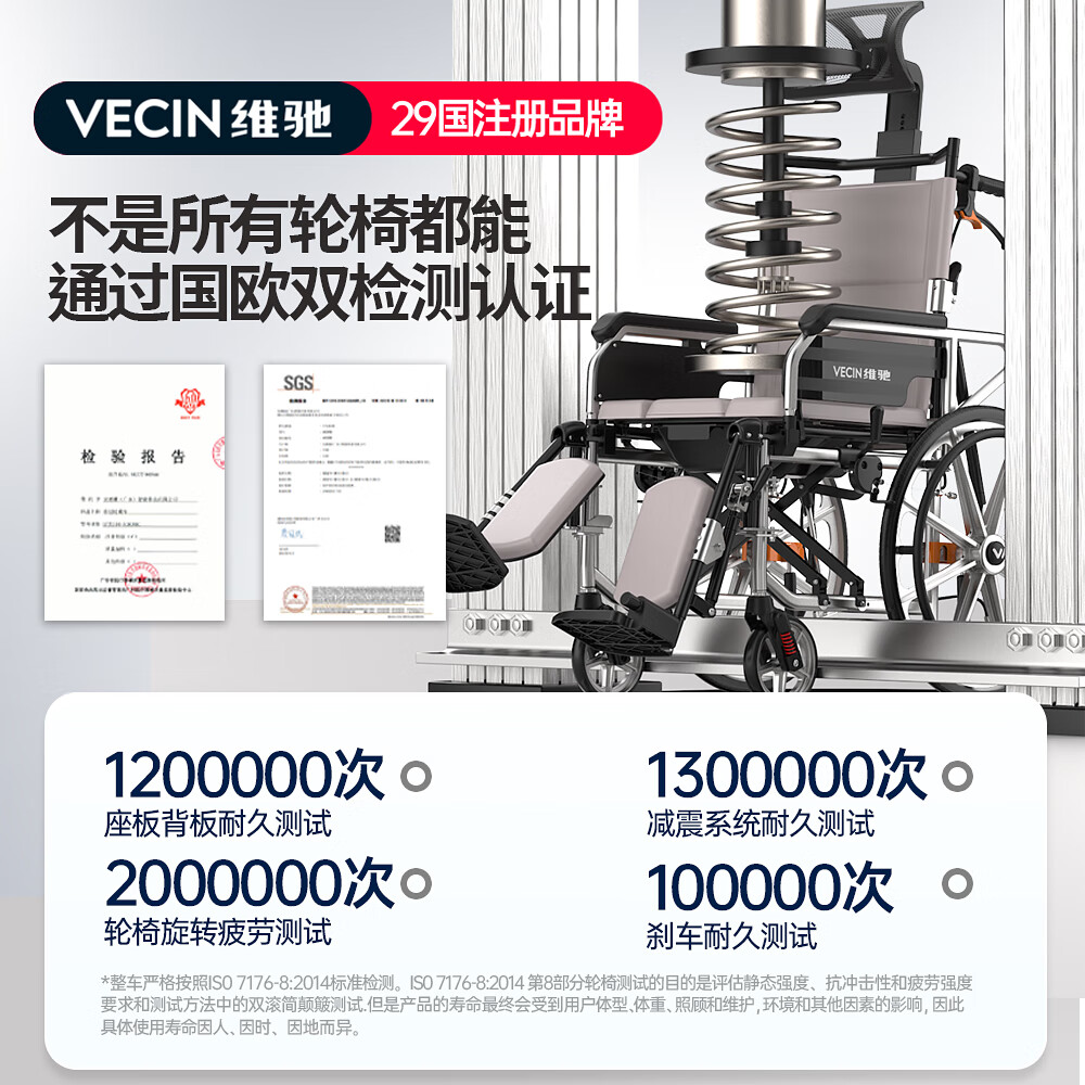 Vecin老人带坐便轮椅折叠轻便手推车洗澡残疾人护理瘫痪专用多功能减震 06【一键可躺+四轮减震+洗澡坐便+舒适头枕】