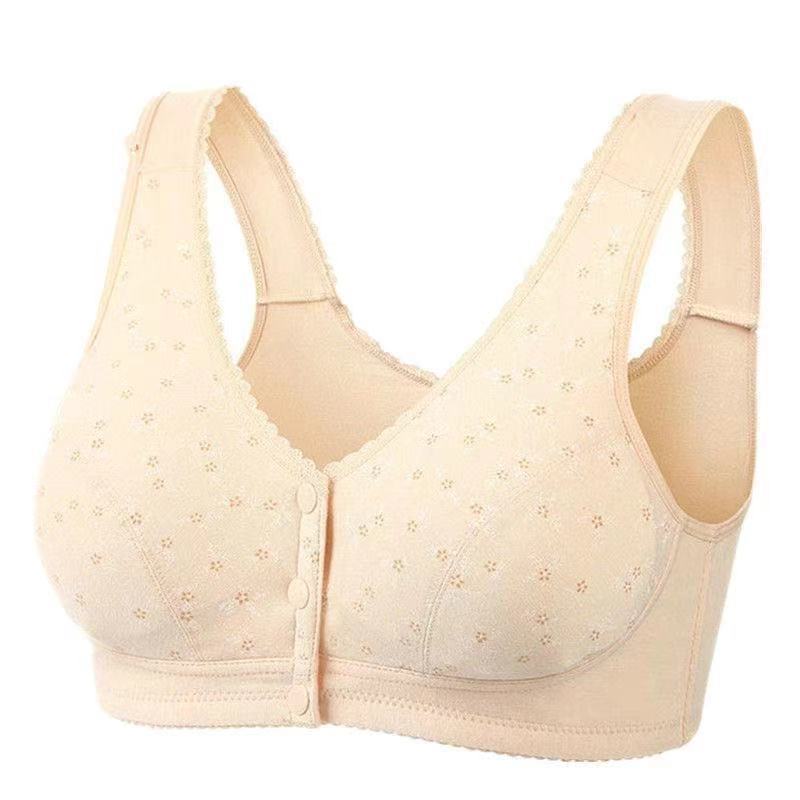 中老年妈妈文胸棉质前开扣大码收副乳内衣女胸罩