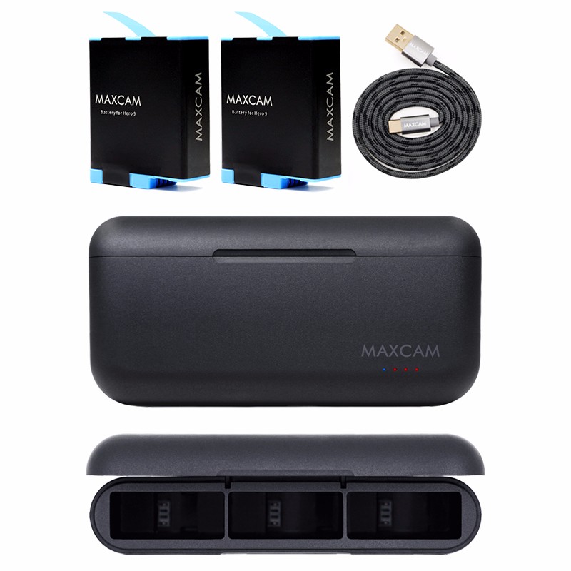 MAXCAM适用于gopro hero 11 10 9 black收纳盒电池仓充电器套装三充充电器 Go Pro 11 10 9 电池配件
