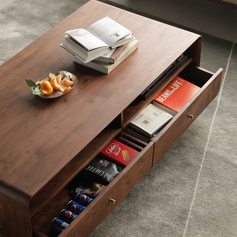 晨物北美黑胡桃木茶几北欧小户型实木茶桌客厅家用矮桌电视柜茶几 茶几140*70*45 黑胡桃无辅材/可定制