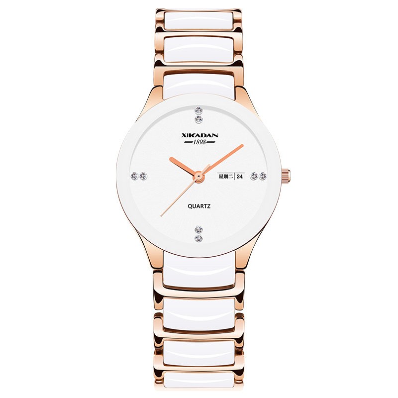 boshidun手表女士表陶瓷手表女白色防水镶钻手表520七夕情人节礼物送