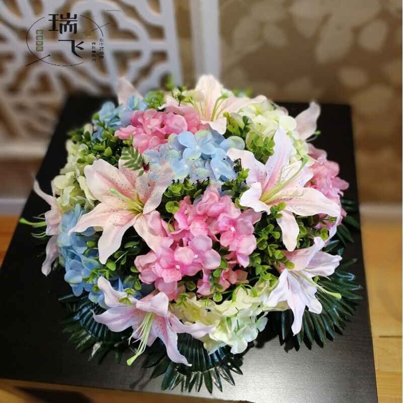 易豹 餐厅桌花仿真花假花酒店圆形餐桌花仿真花摆花大转盘假花转盘花