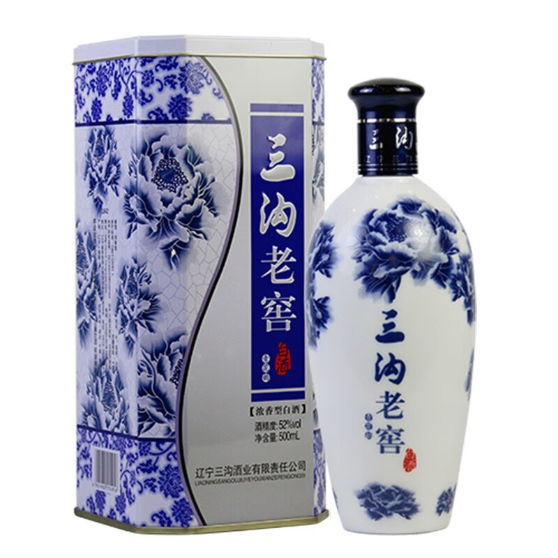 三沟老窖【青花韵】52度浓香型500ml/瓶高度纯粮白酒辽宁阜新特产礼盒 52%vol 500mL 1瓶