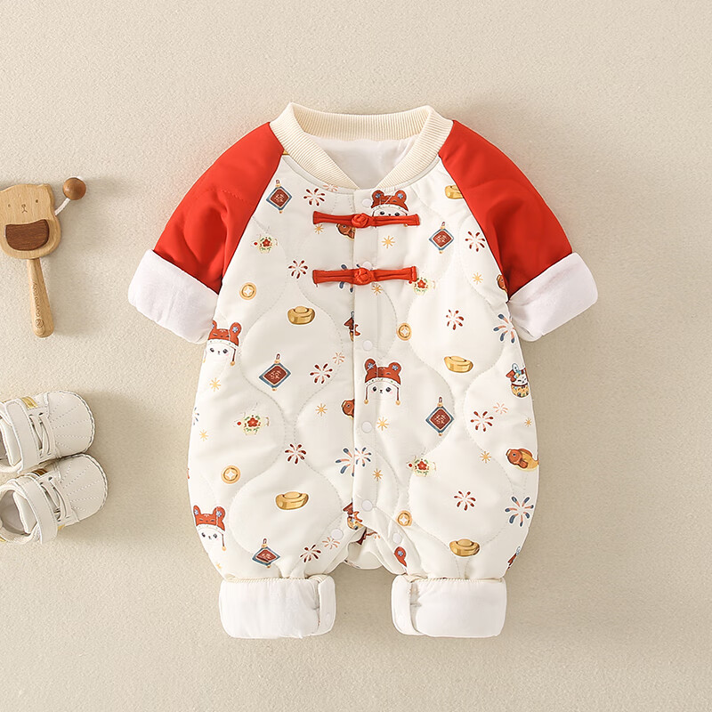 赏峰女婴周岁生日衣服冬装双胞胎婴儿夹龙凤胎宝宝爬服满月百天休闲