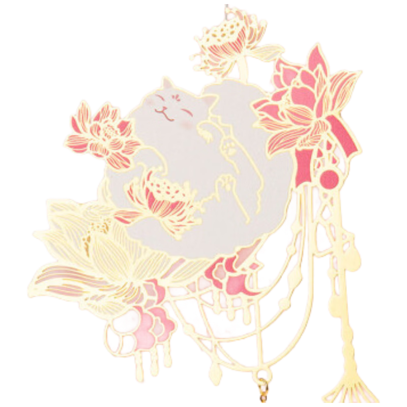 奉旨故宫文创 宫猫花影-十二花神故宫猫书签 黄铜金属创意 学生生日毕业礼物 六月荷花单支装	