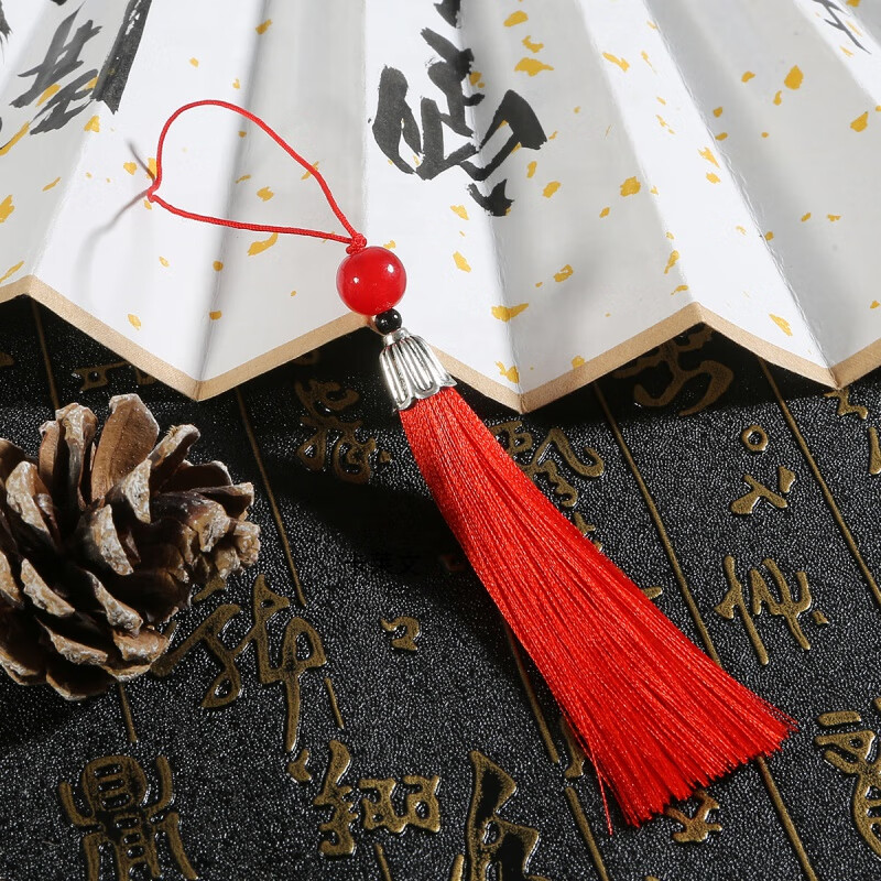 卡萊文古風蓮花紅色流蘇穗子diy手工扇子吊墜燈籠掛穗桌旗書簽吊穗車掛 紅色帶珠流蘇  掛繩約5cm &流蘇