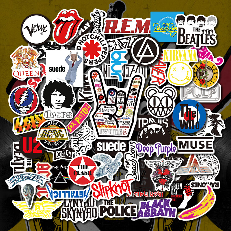 欢笛(huandi)吉他琴头贴纸45张欧美摇滚乐队吉他贴纸美式街头涂鸦嘻哈