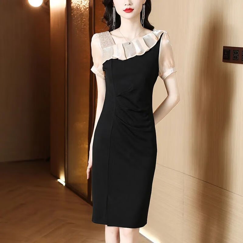 宫柒尓30岁40岁女人穿的气质女装夏季连衣裙女高档收腰显瘦短袖开叉