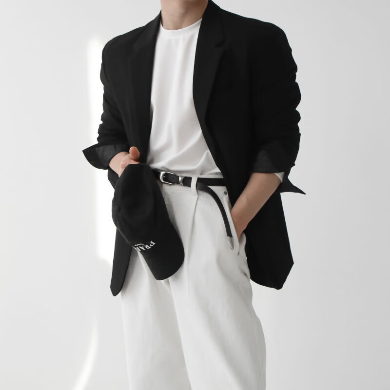 cuchohomme春季休闲西装男外套宽松韩版垫肩西服男款单件男士上衣通勤