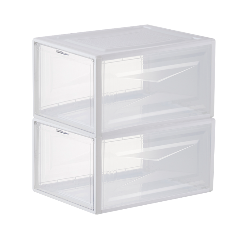 帅力 透明鞋盒 可叠加塑料收纳盒 侧开式防尘鞋架 整理柜储物箱组合 2只装小号36*26*18白SL8291S