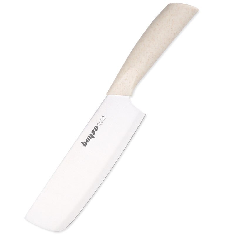 拜格 菜刀家用厨房辅食刀切菜刀单刀米色小麦秸秆柄不锈钢小菜刀 切片