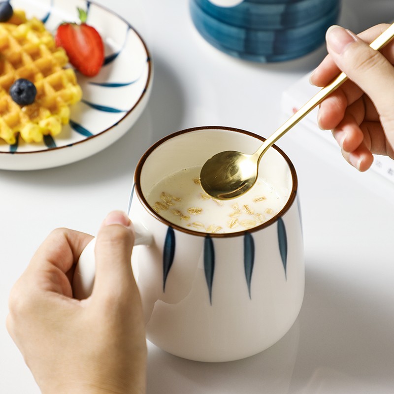 竹木本记日式釉下彩陶瓷杯马克杯480ml家用办公室喝水杯子早餐杯咖啡杯牛奶杯 风影陶瓷杯