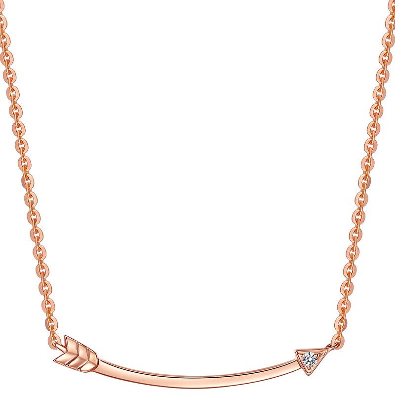 金至尊（3DG Jewellery）【酷愛(ài)】18K金鉆石項鏈丘比特之箭微笑鑲鉆套鏈 玫瑰金 金重1.4克 鉆石0.5分 鏈長(cháng)46cm