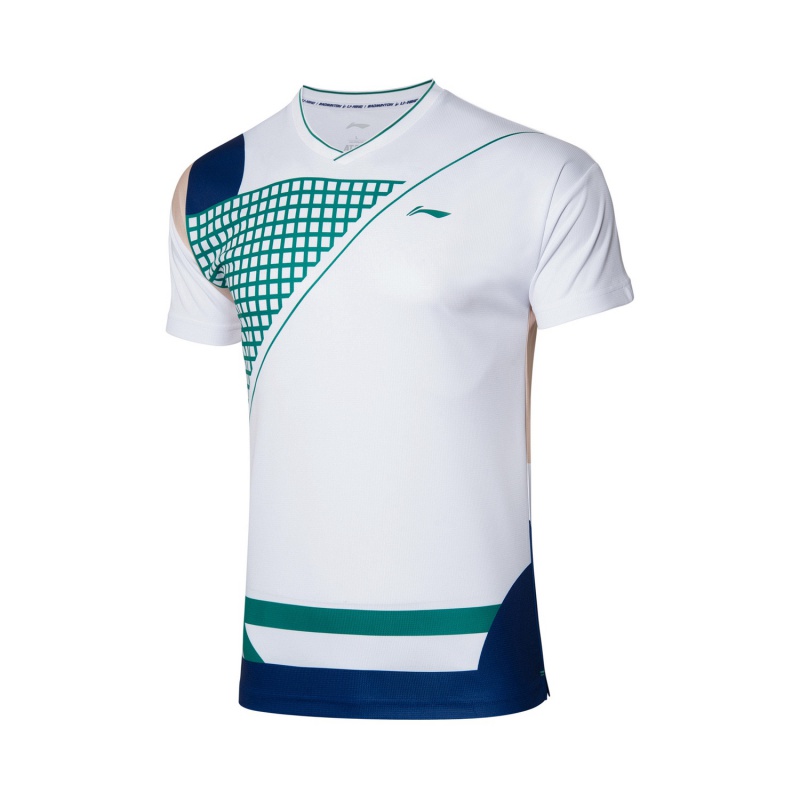李宁2021新品羽毛球男子速干凉爽比赛上衣运动T恤 标准白AAYR201-2 S