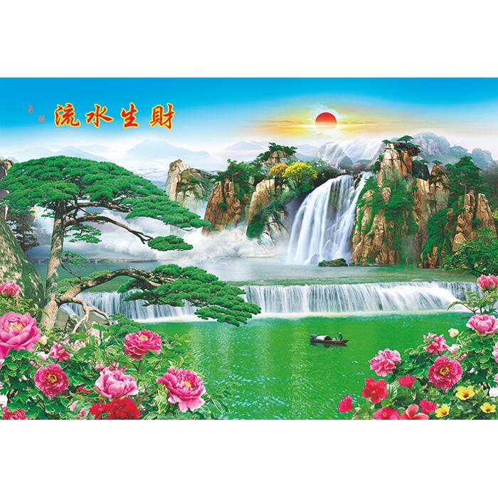 2020最新风景图片 招财,2020年招财山水图片 客厅风景招财瀑布山水画餐厅卧室壁画墙贴帖画办公室装饰画风水图