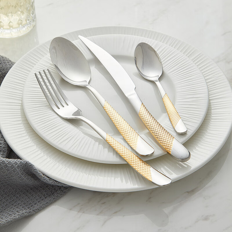 万园琦西餐餐具刀叉套装用法式切牛排专用不锈钢刀叉勺三件套 餐叉