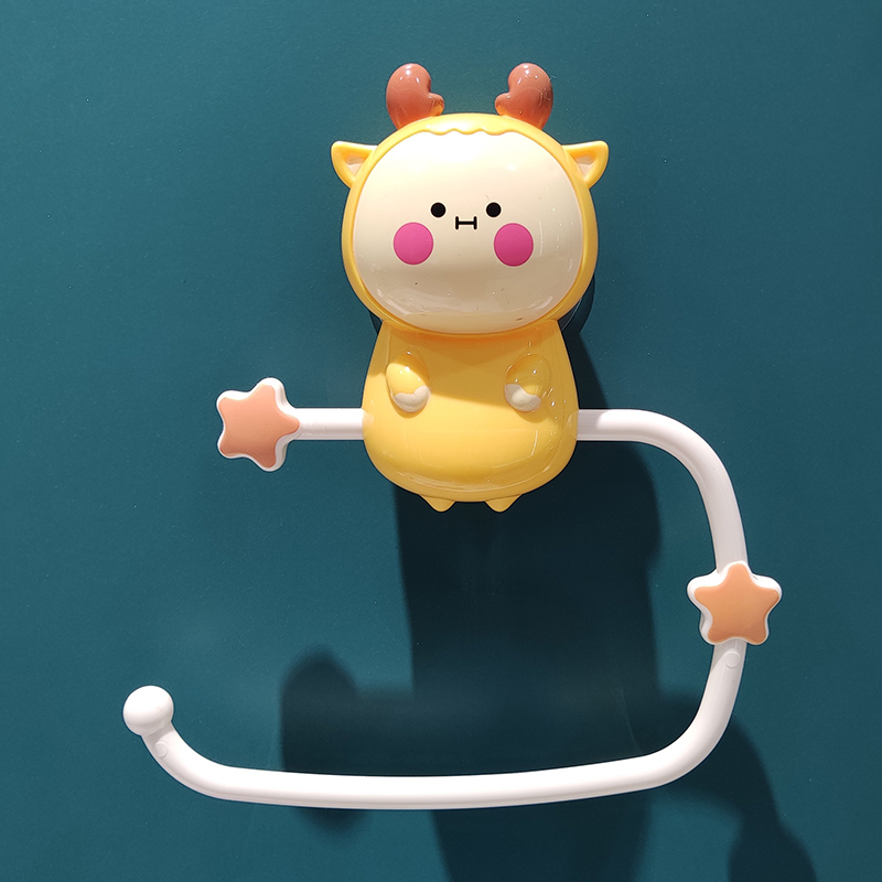 个个熊2023通免打孔宝宝毛巾挂粘贴可爱厕所创意洗手间毛巾挂架t 鹅黄