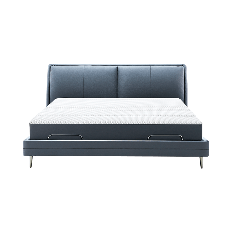 8H电动双人床 Milan智能多功能可升降电动床Pro 米兰灰蓝1.5米双人床套装(时尚床+智能床架+弹簧床垫)