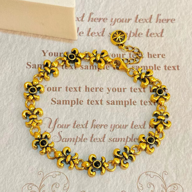 小腰金 黑金鸢尾花手链女复古个性民族风黄金链子高级感999足金延长尾