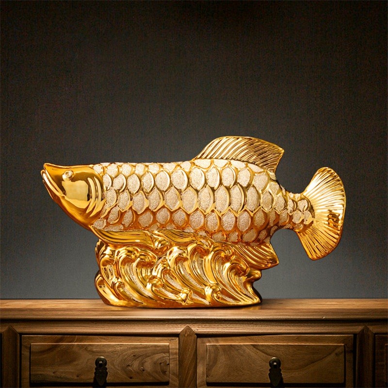 帕美居新中式金龍魚陶瓷擺件裝飾客廳玄關(guān)擺設(shè)工藝品創(chuàng)意開業(yè)禮品 小號(hào)金龍魚