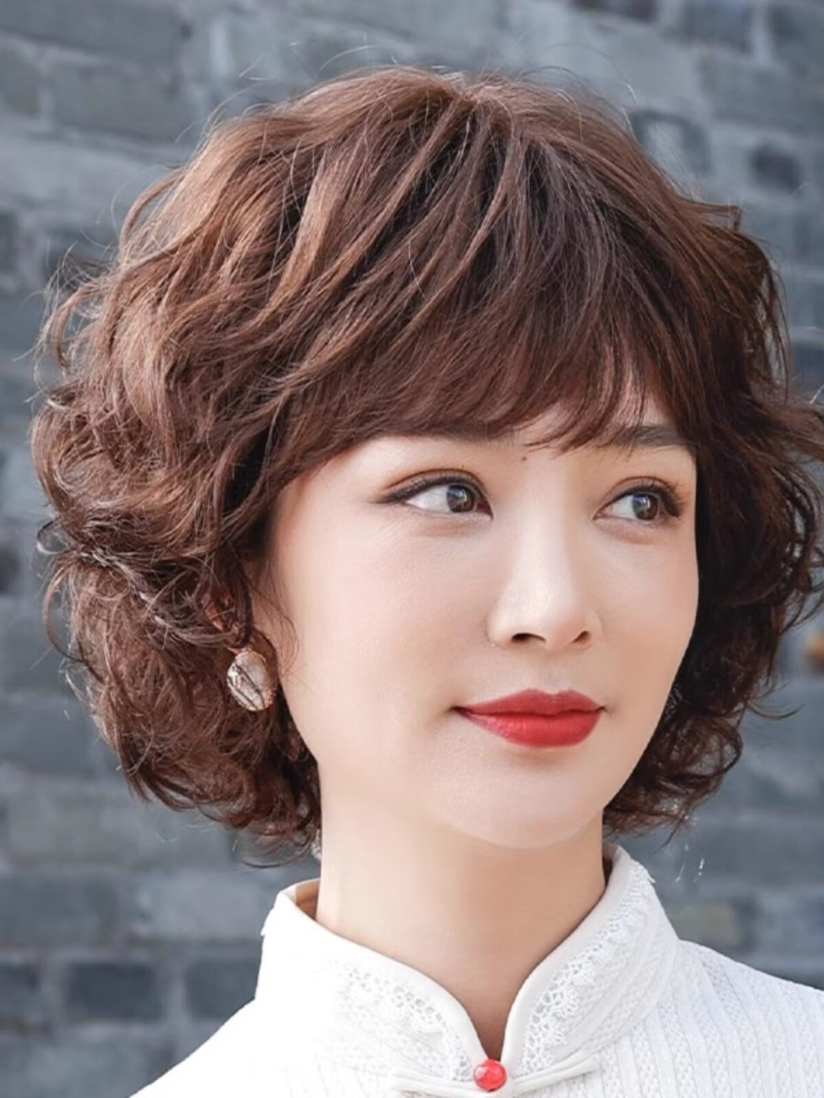 snqp假发短发女真发全真人发妈妈款全头套中老年短卷发自然假发梨花烫